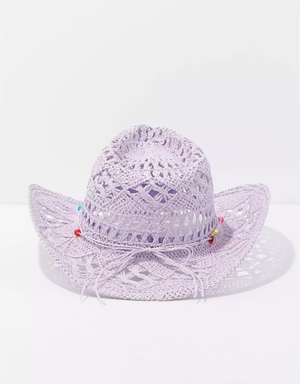 Chapeaux American Eagle AE Paper Straw Cowboy Violette Femme | KSR-81194100